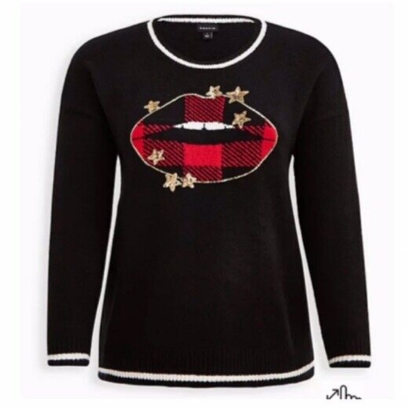 torrid Sweaters - Torrid Womens Sweater 3X Black Crew Neck Long Sleeve Sequin Stars Pullover New